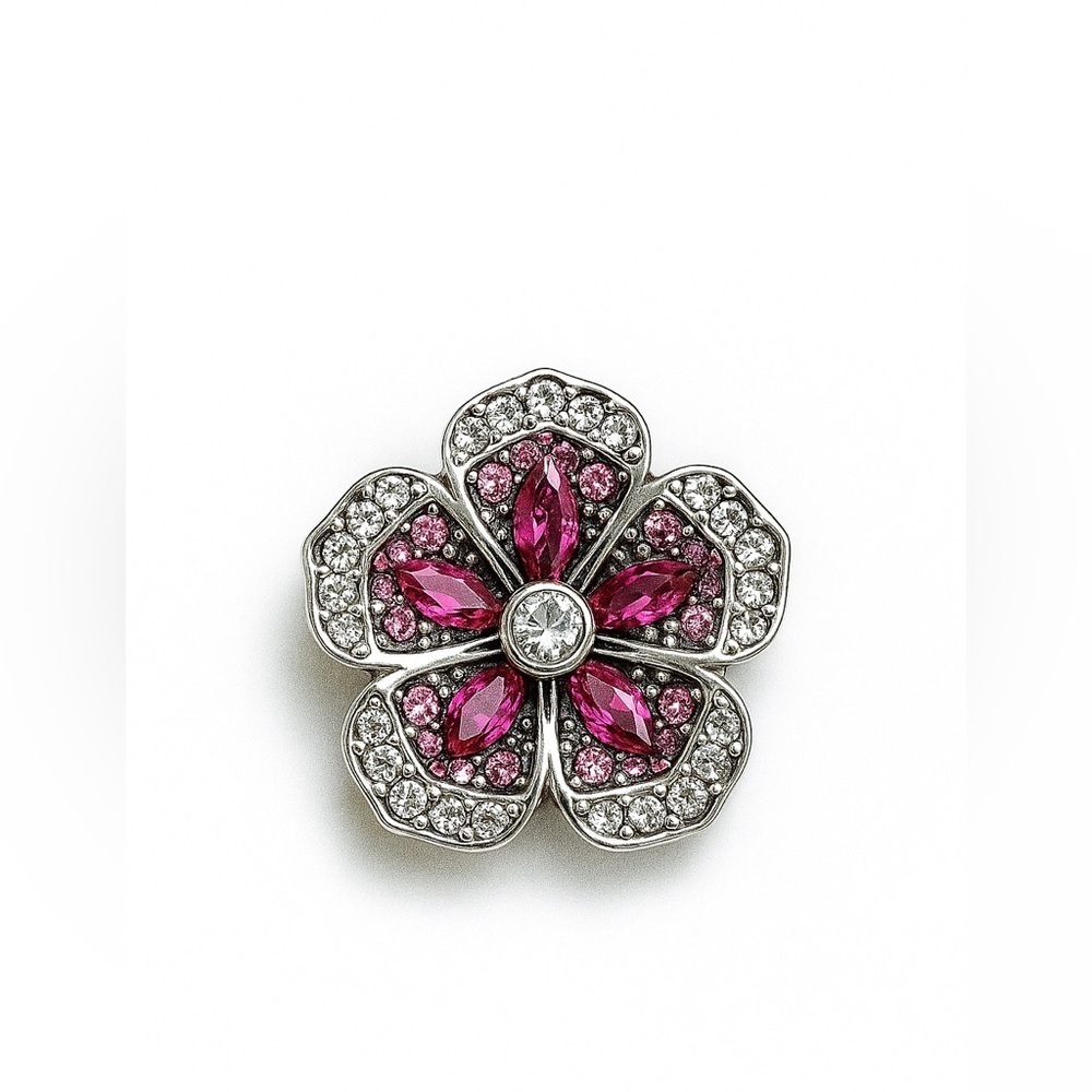 Floral Brooch With Pink Zirconia